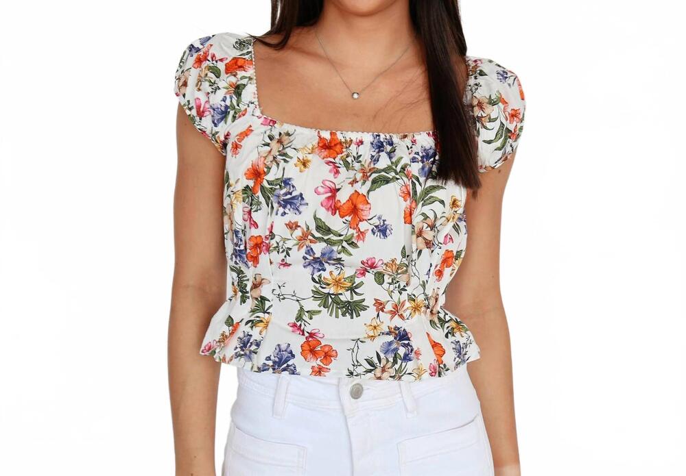 NEW OLIVACEOUS arden peplum top in white/orange floral